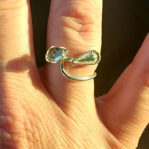 New Rough Herkimer Diamond Chip 925 Silver Ring. - Picture 11 of 16